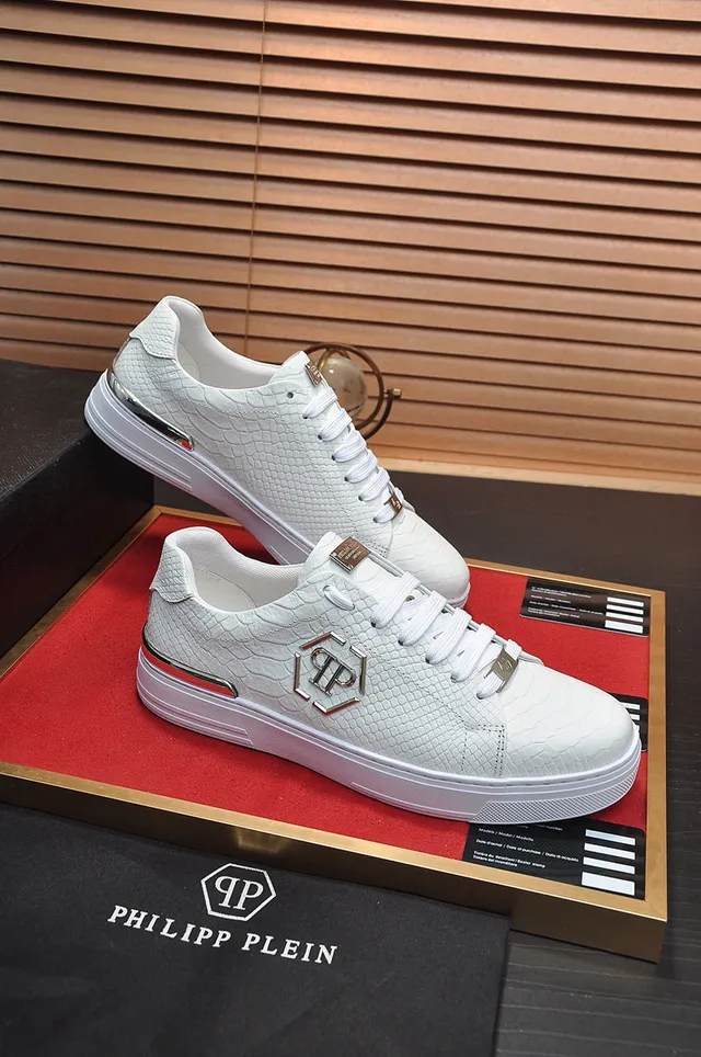 White Gold Snakeskin-Textured Upper Hexagonal Monogram Lifestyle Sneakers 6