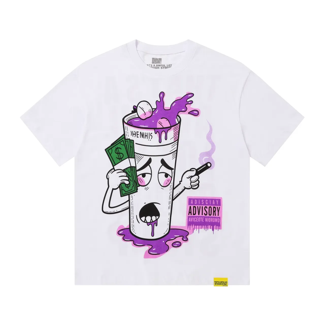 White Graphic-Print Cartoon Cough Syrup T-Shirt 2