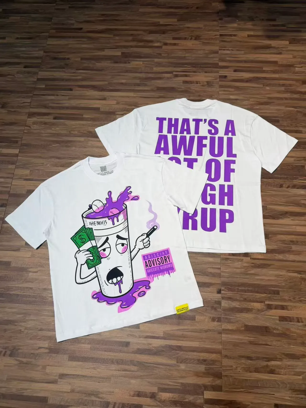 White Graphic-Print Cartoon Cough Syrup T-Shirt 4