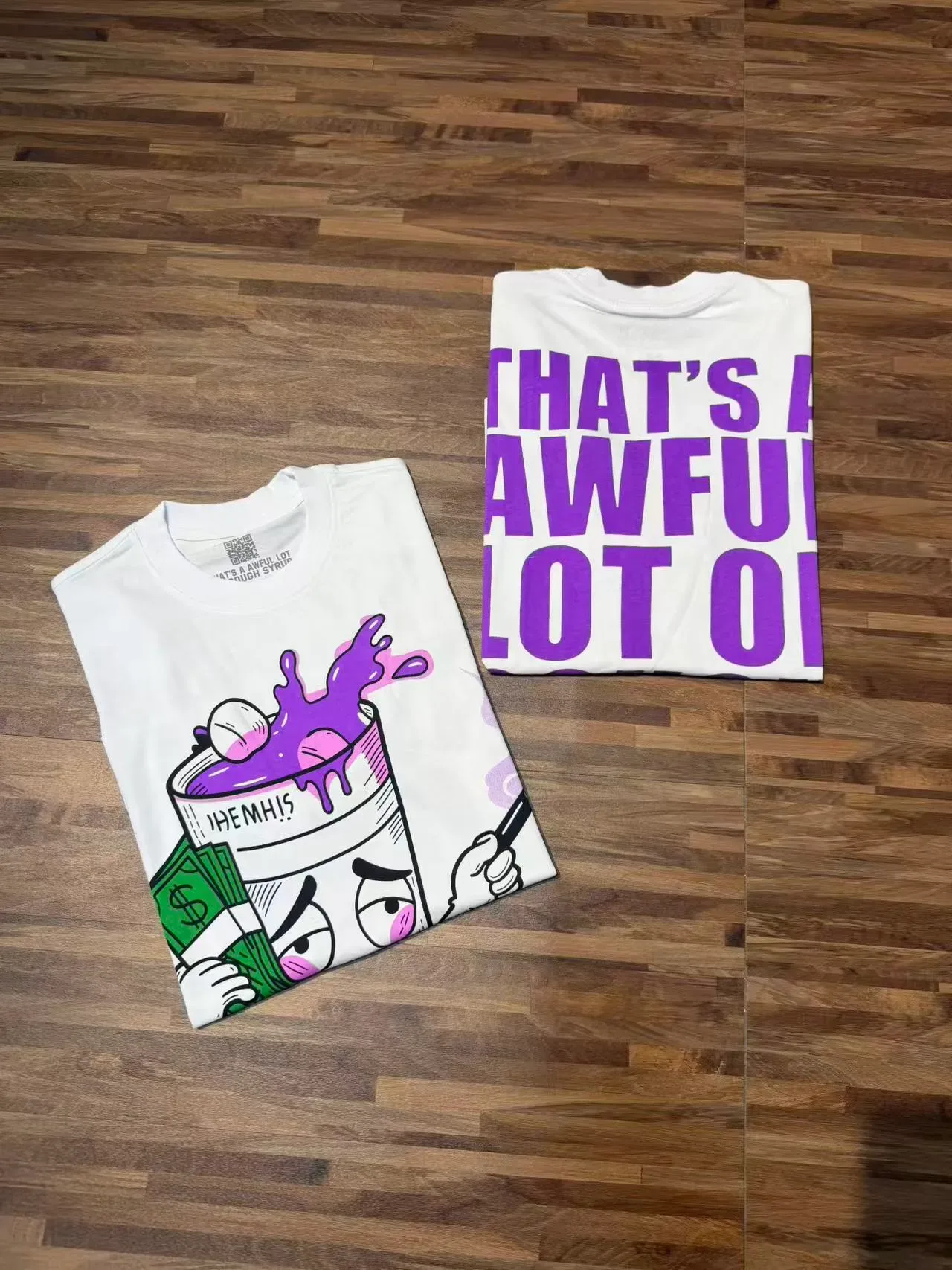 White Graphic-Print Cartoon Cough Syrup T-Shirt 7