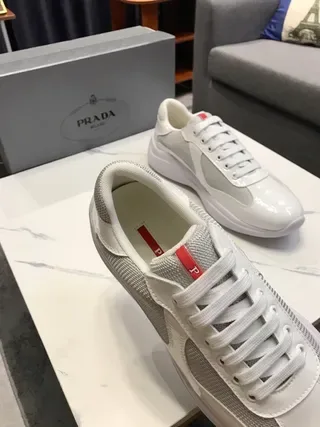 White Gray Glossy Synthetic Mesh Paneling Sneakers 2