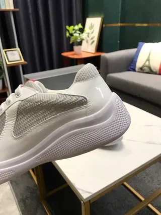 White Gray Glossy Synthetic Mesh Paneling Sneakers 3