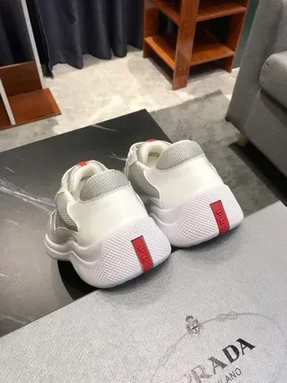 White Gray Glossy Synthetic Mesh Paneling Sneakers 7