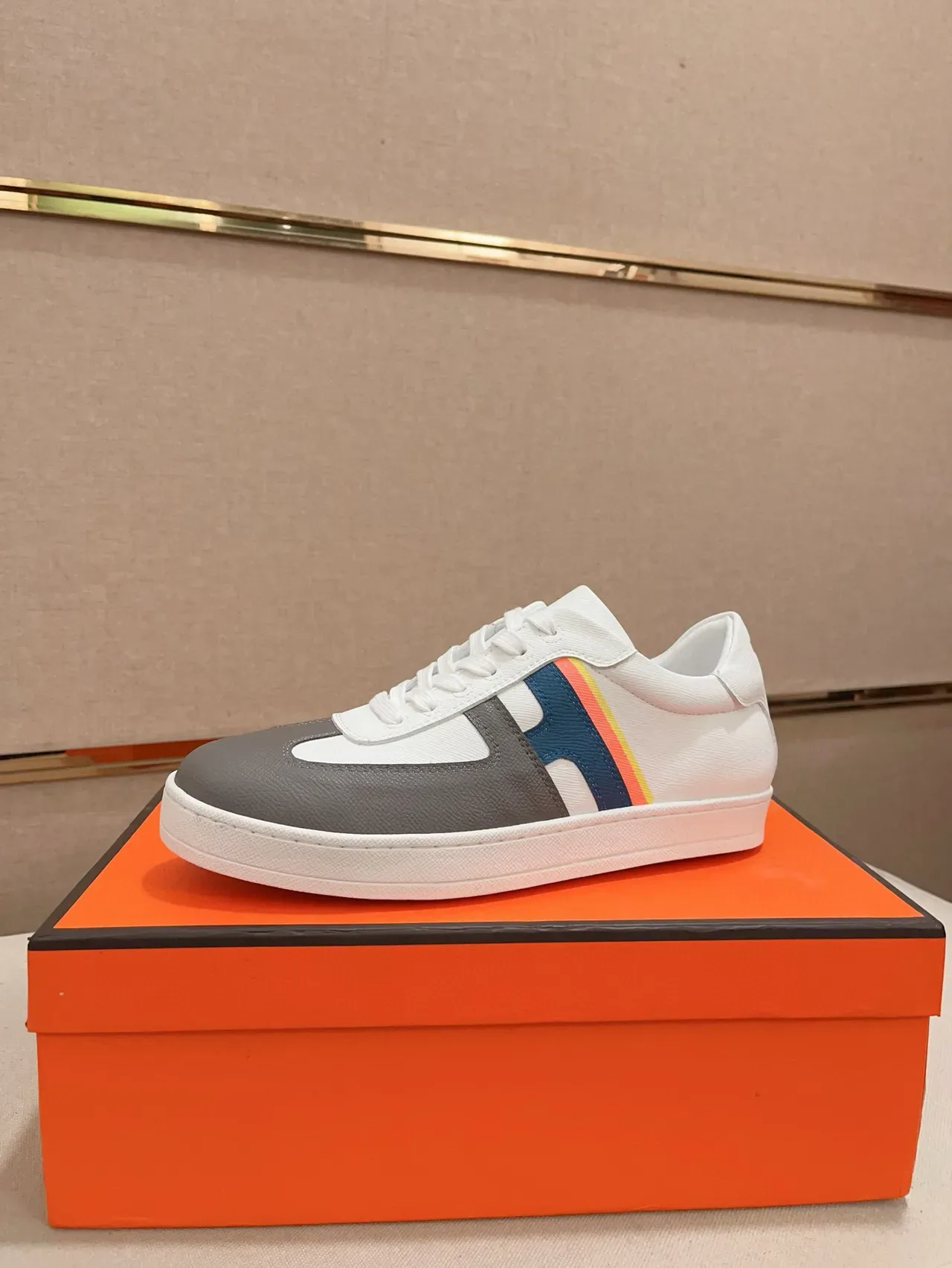 White Gray Navy Multicolor Stripe Low-Top Lifestyle Sneaker 1
