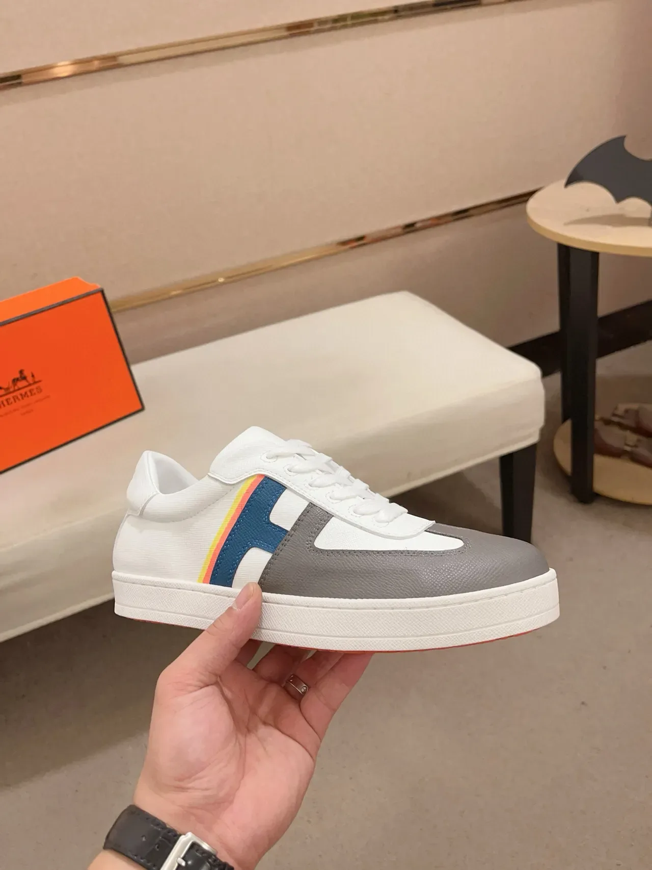 White Gray Navy Multicolor Stripe Low-Top Lifestyle Sneaker 4