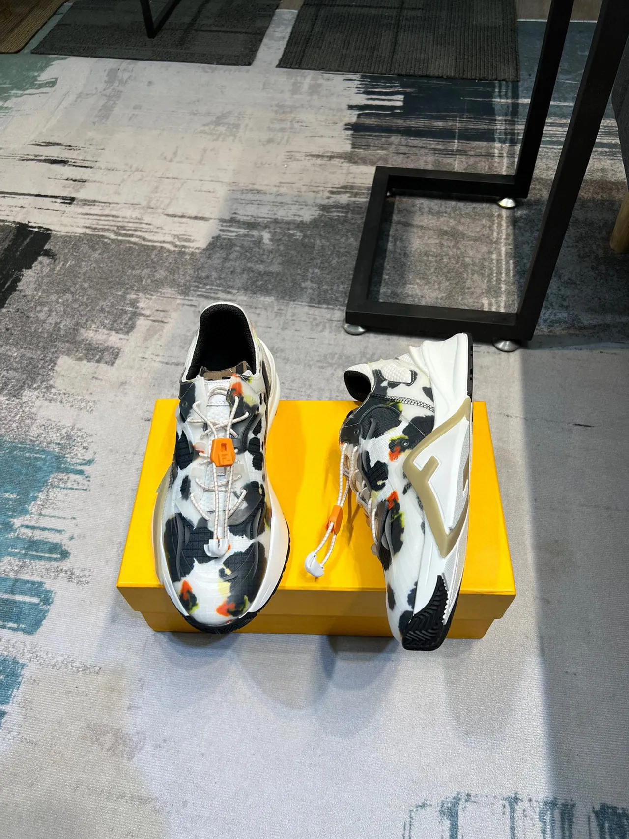 White Multicolor Chunky Midsole Cow-Print Camo Upper Sneakers 2