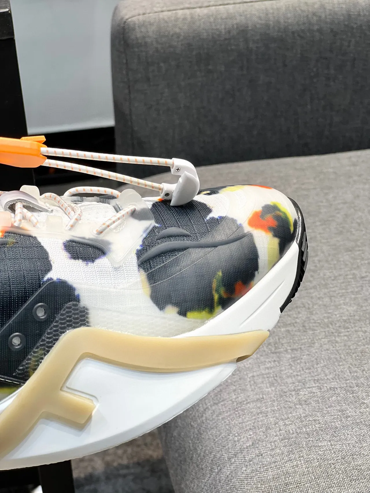 White Multicolor Chunky Midsole Cow-Print Camo Upper Sneakers 4