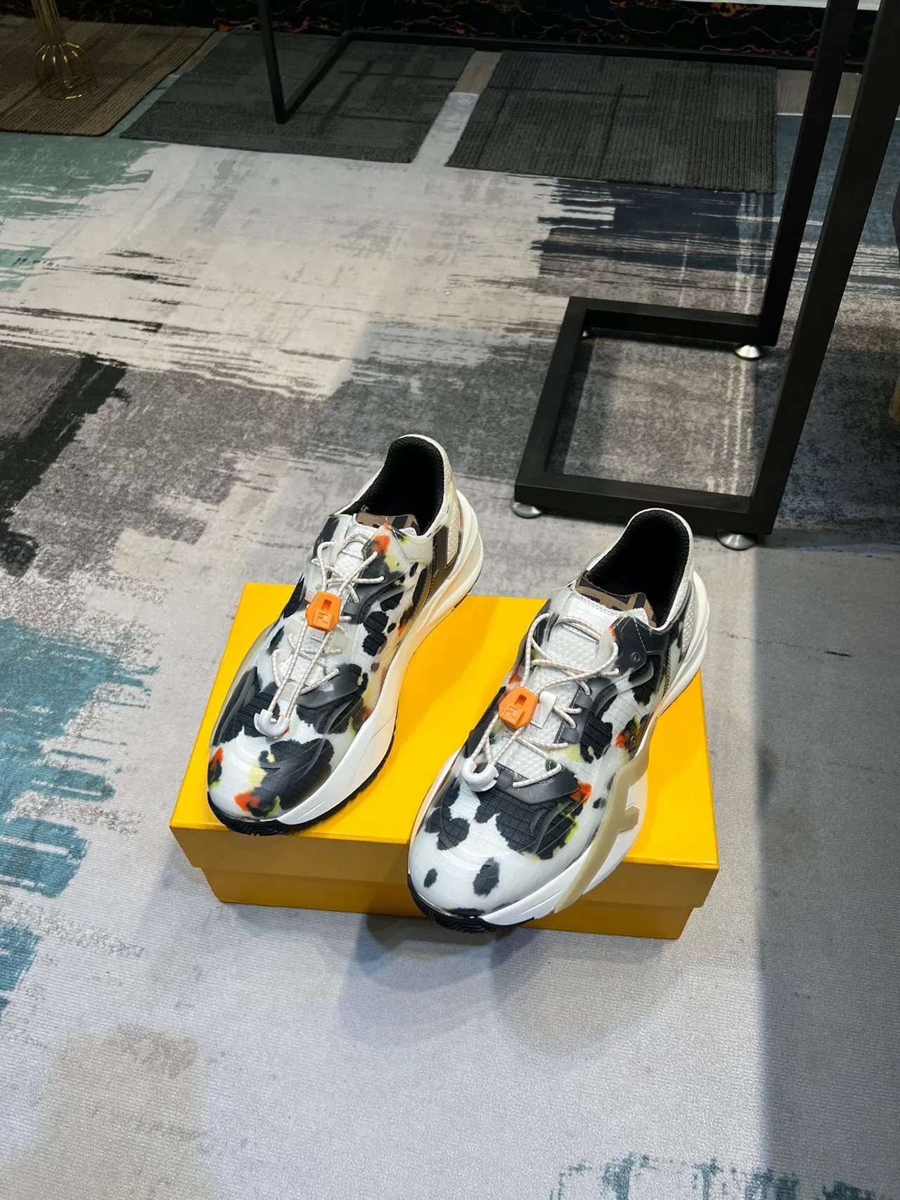 White Multicolor Chunky Midsole Cow-Print Camo Upper Sneakers 5