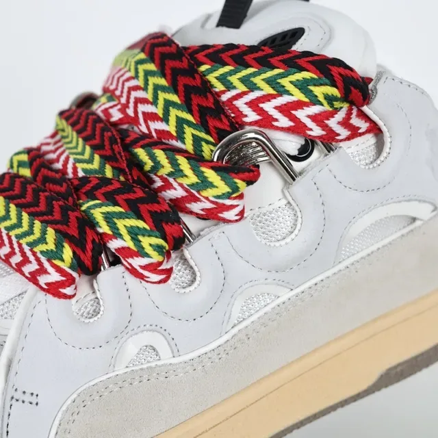 White Multicolor Perforated Side Panels Wide Woven Zigzag Laces Sneakers 6