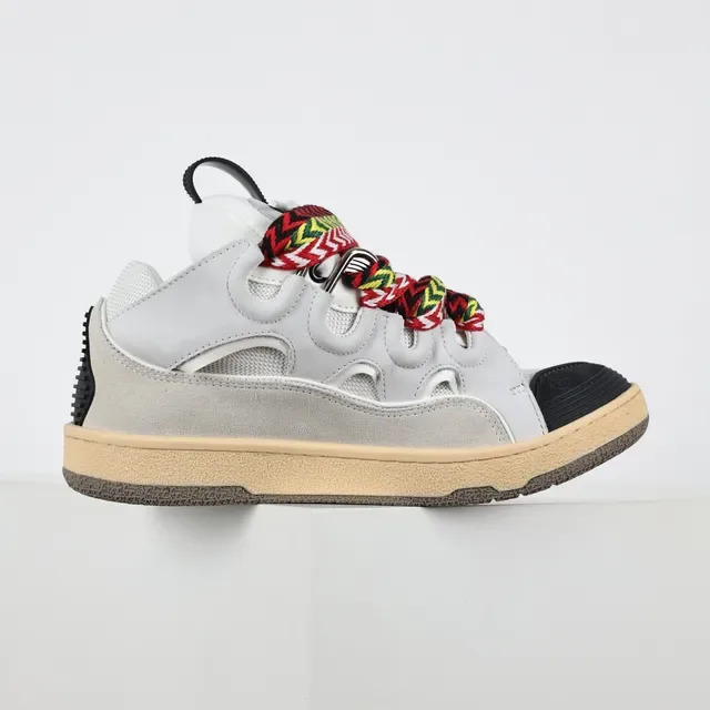 White Multicolor Perforated Side Panels Wide Woven Zigzag Laces Sneakers 7