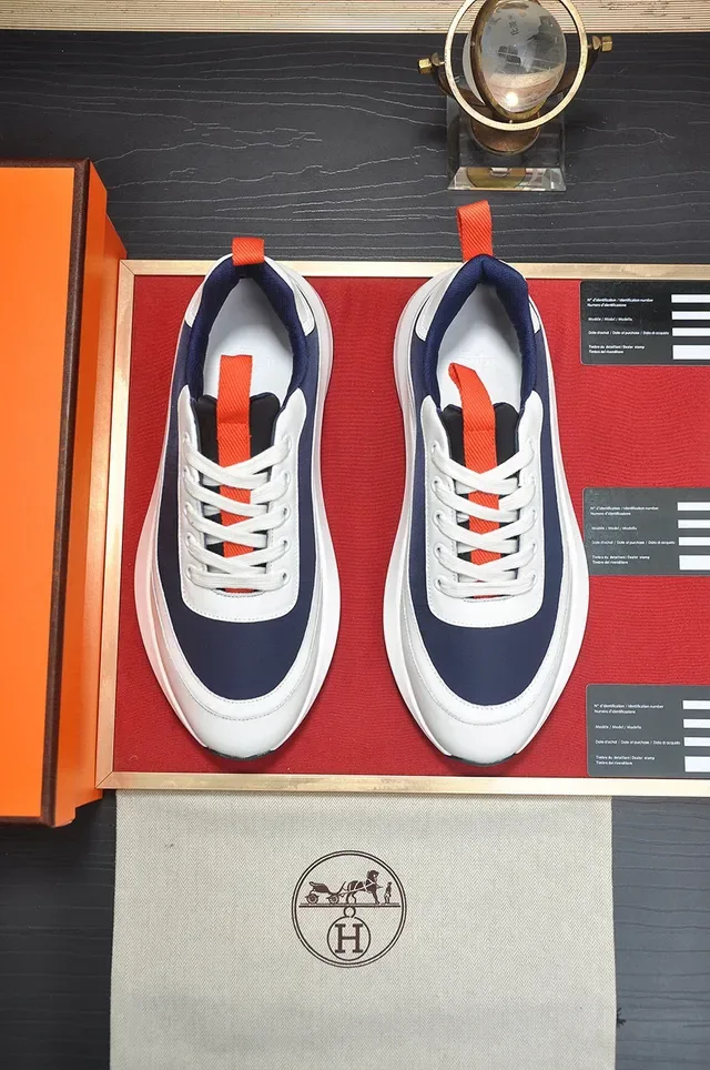 White Navy Orange Color-Block Lifestyle Sneaker 9