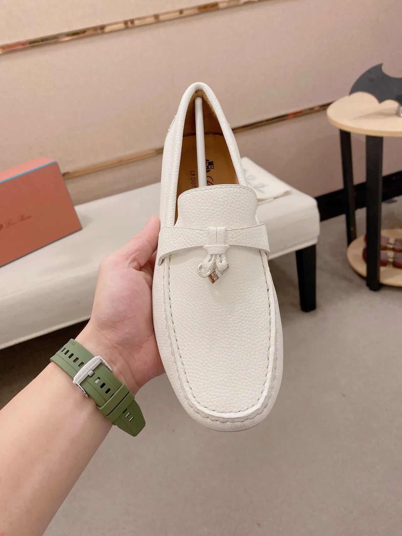 White Pebbled Leather Strap Loafer 2