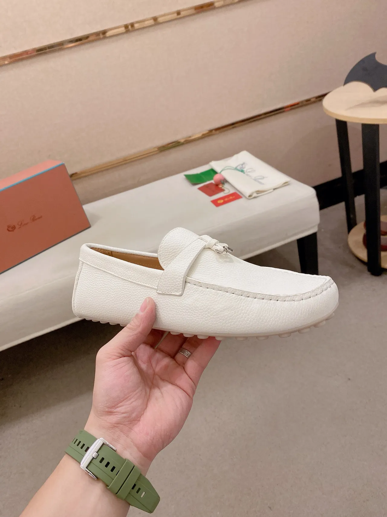 White Pebbled Leather Strap Loafer 3