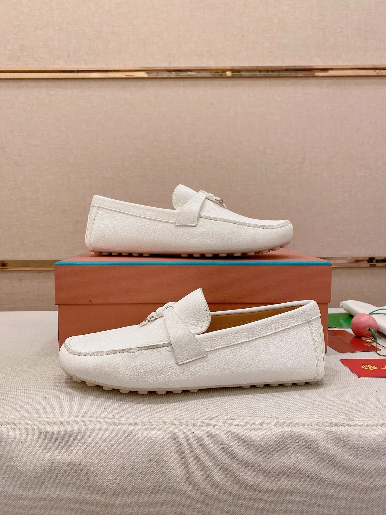 White Pebbled Leather Strap Loafer 6