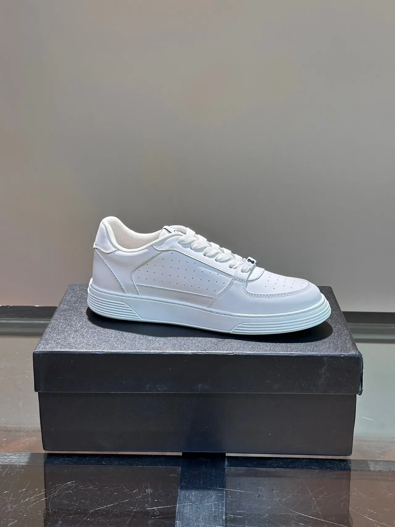 White Perforated Leather Low-Top Lifestyle Sneakers 4