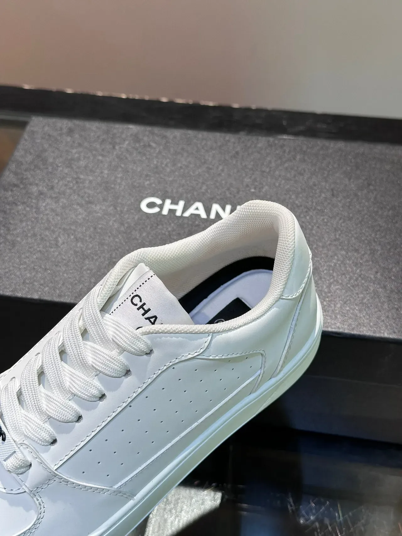 White Perforated Leather Low-Top Lifestyle Sneakers 5