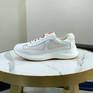 Branco Vermelho Couro-Mesh Híbrido Superior Esculpido Sola Grossa Tênis