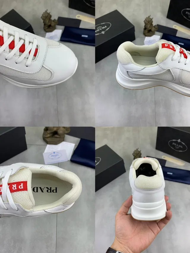 White Red Leather-Mesh Hybrid Upper Sculpted Chunky Sole Sneakers 2
