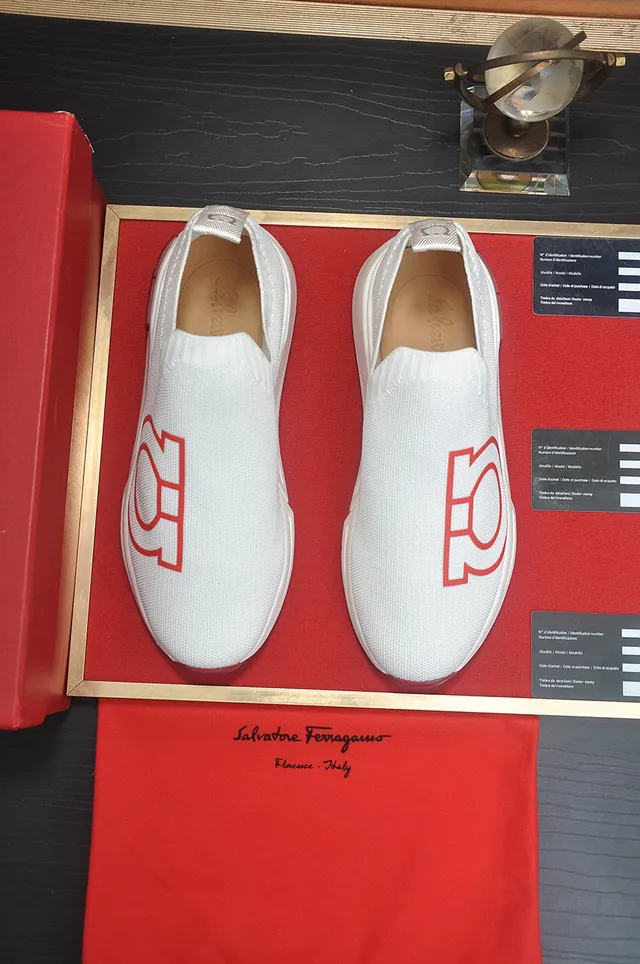 White Red Slip-On Sock-Fit Knit Upper Oversized Graphic Logo Sneakers 2