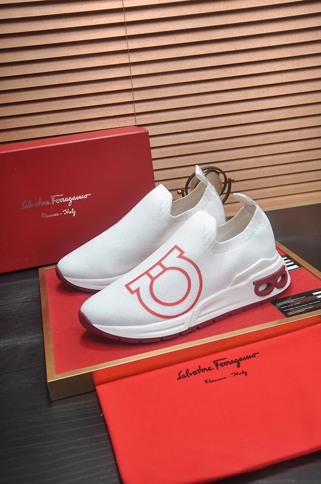 White Red Slip-On Sock-Fit Knit Upper Oversized Graphic Logo Sneakers 4