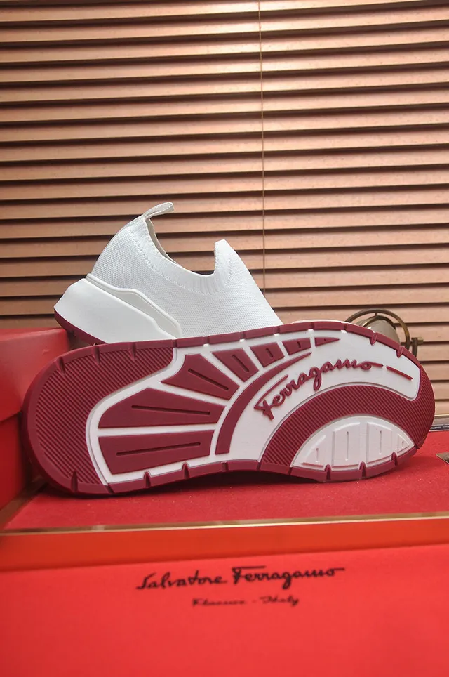 White Red Slip-On Sock-Fit Knit Upper Oversized Graphic Logo Sneakers 7
