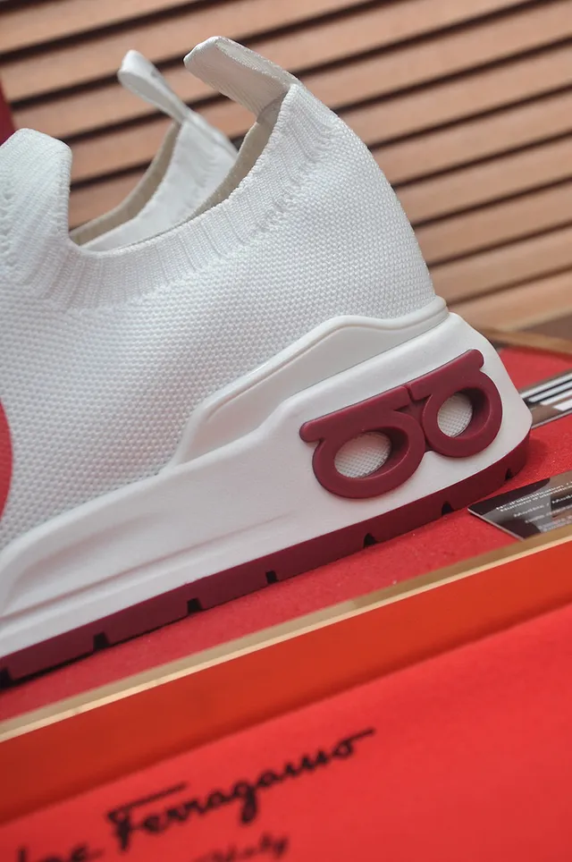 White Red Slip-On Sock-Fit Knit Upper Oversized Graphic Logo Sneakers 9