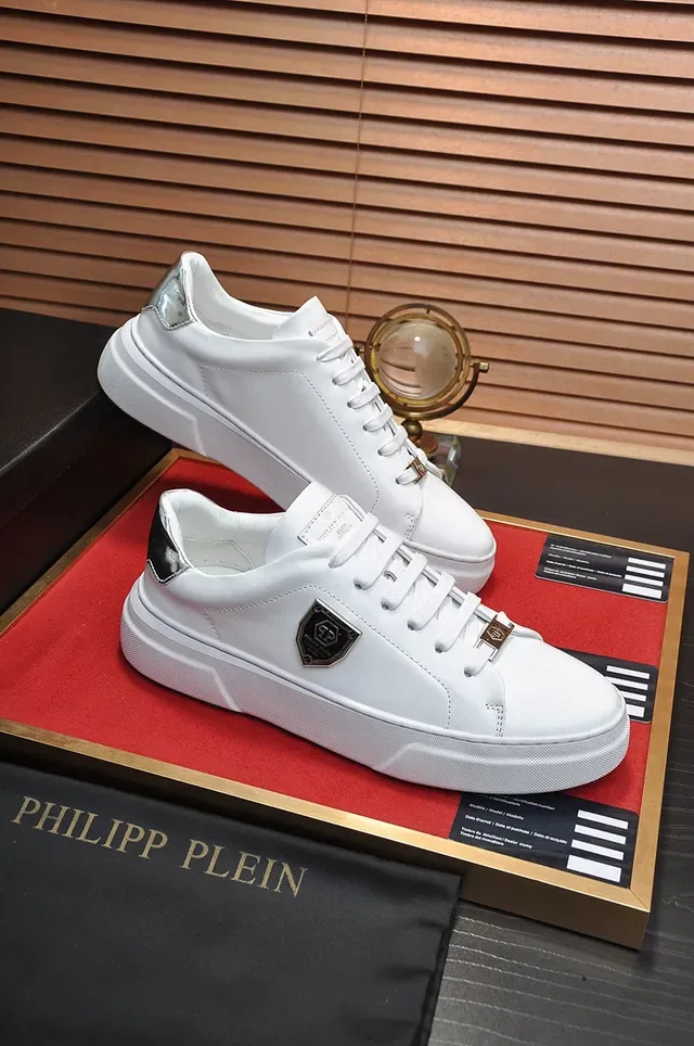 White Shield-Plaque Platform Sneaker 6
