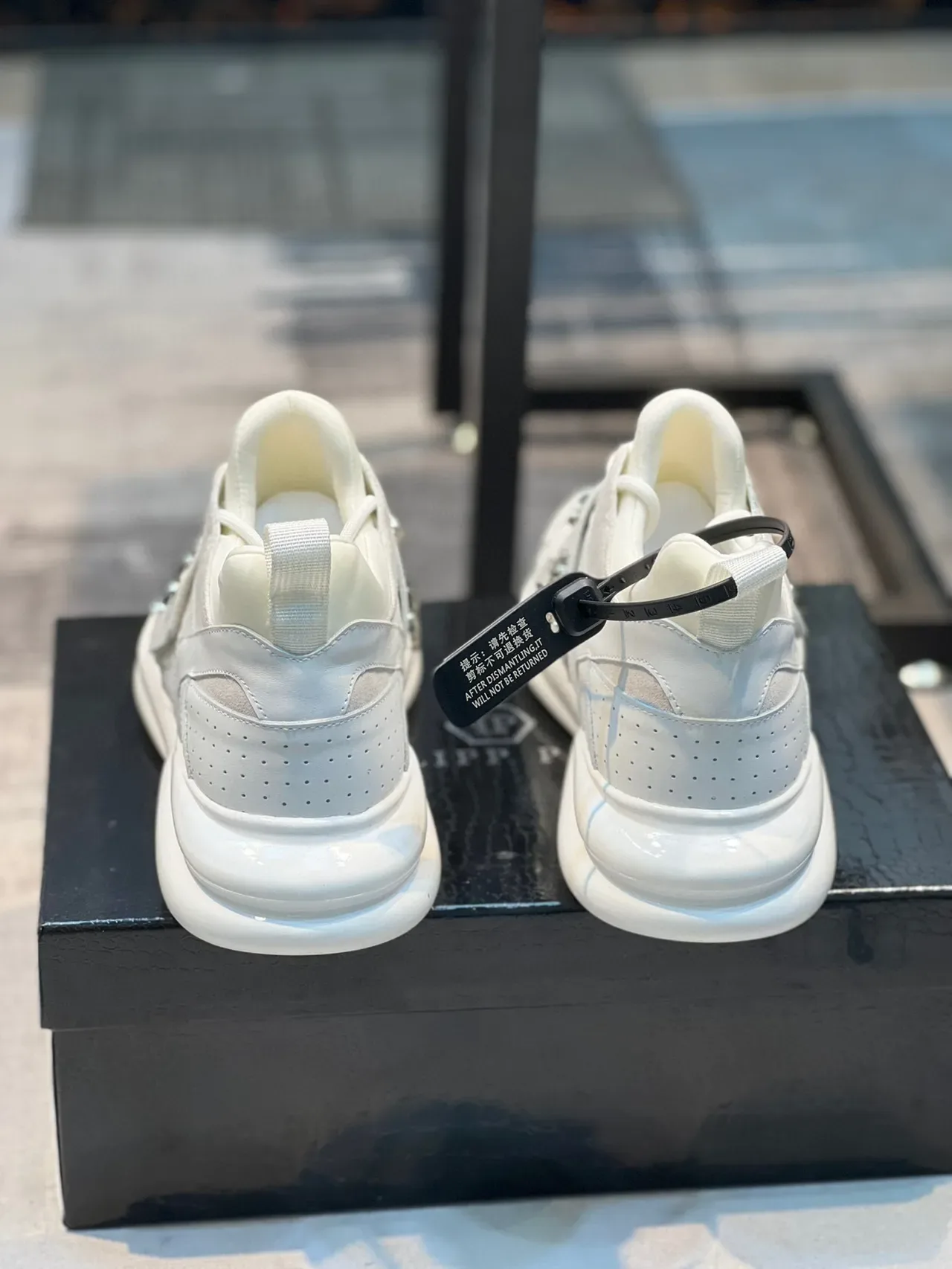 White Silver Chunky Sole Multi-Panel Upper Sneakers 2
