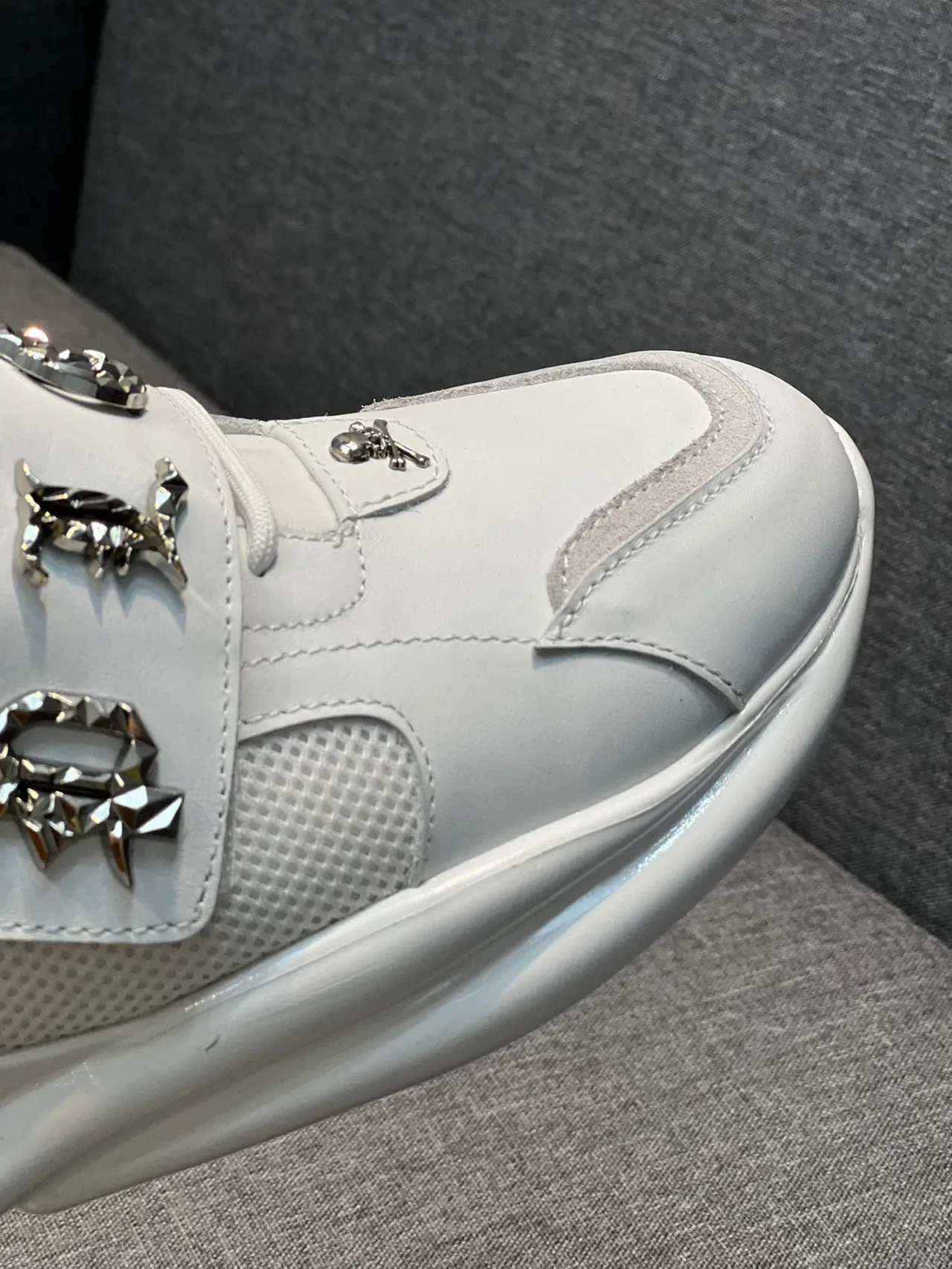 White Silver Chunky Sole Multi-Panel Upper Sneakers 3