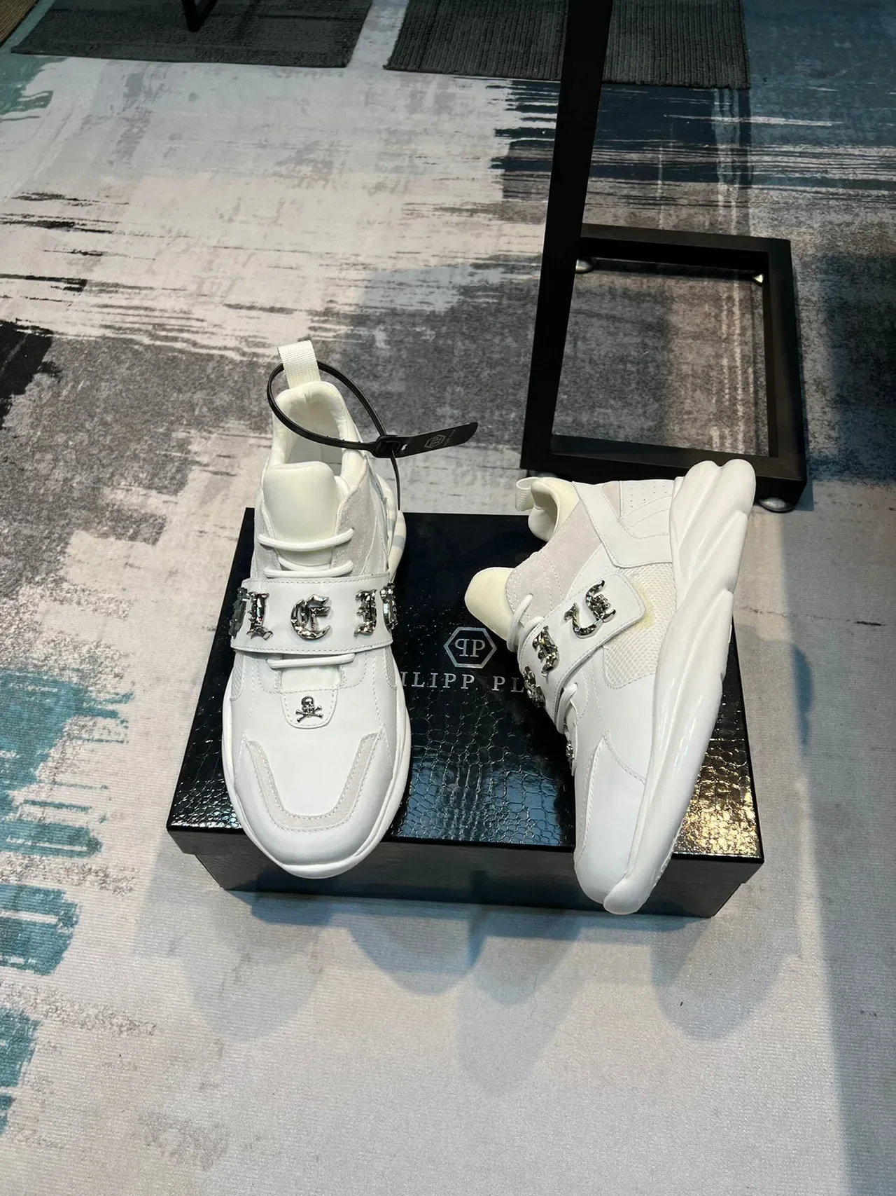 White Silver Chunky Sole Multi-Panel Upper Sneakers 4