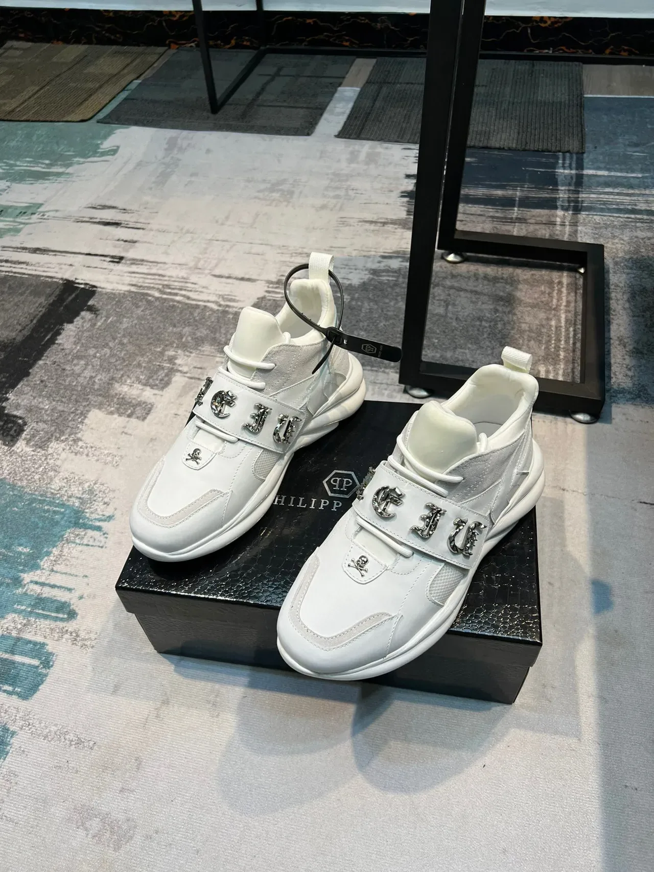 White Silver Chunky Sole Multi-Panel Upper Sneakers 5
