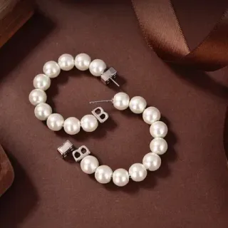 White Silver Pearl Bead Hoop Design Earrings