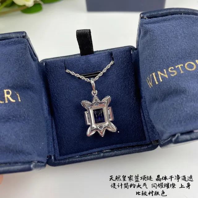 Winston Blue Silver Starburst Floral Motif Cushion-Cut Central Stone Necklace 3