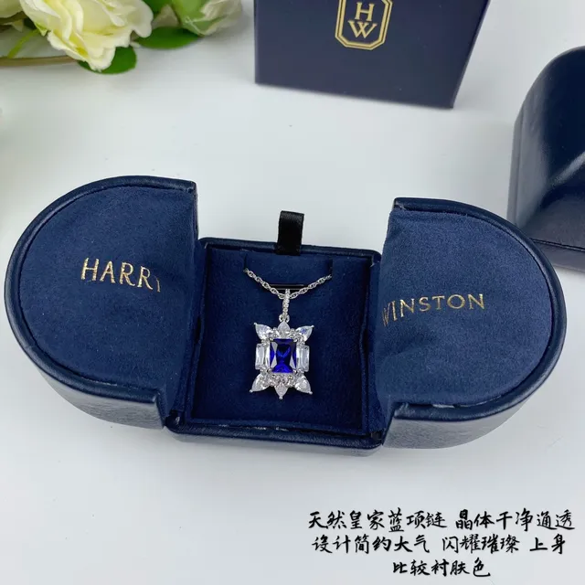 Winston Blue Silver Starburst Floral Motif Cushion-Cut Central Stone Necklace 5