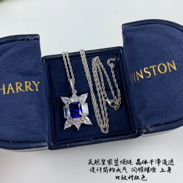 Winston Blue Silver Starburst Floral Motif Cushion-Cut Central Stone Necklace 6
