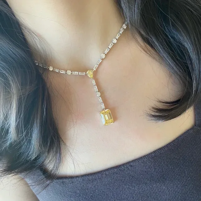 Yellow and Clear Stone Y-Shaped Lariat Necklace 2