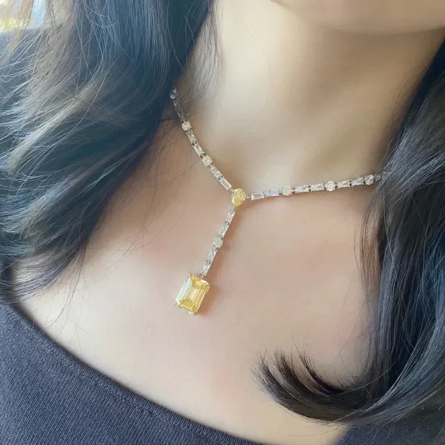 Yellow and Clear Stone Y-Shaped Lariat Necklace 3