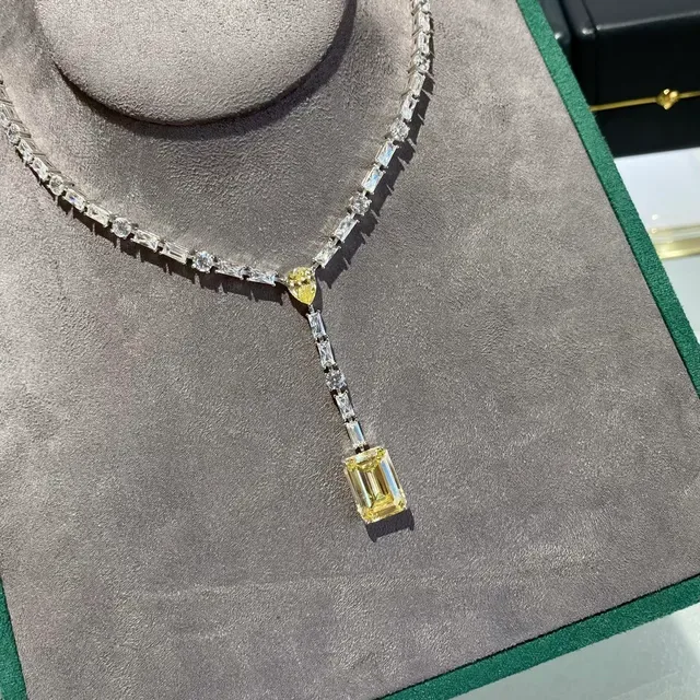 Yellow and Clear Stone Y-Shaped Lariat Necklace 6