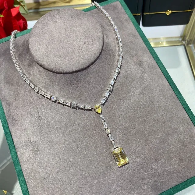 Yellow and Clear Stone Y-Shaped Lariat Necklace 7