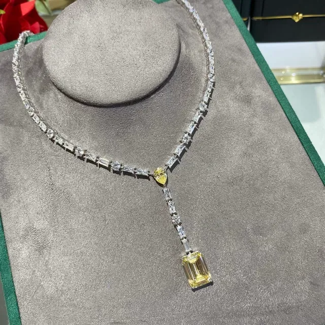 Yellow and Clear Stone Y-Shaped Lariat Necklace 8