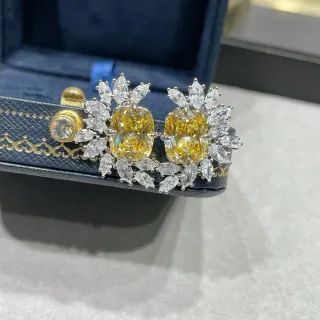 Yellow Cushion-Cut Gemstone Floral Cluster Stud Earrings