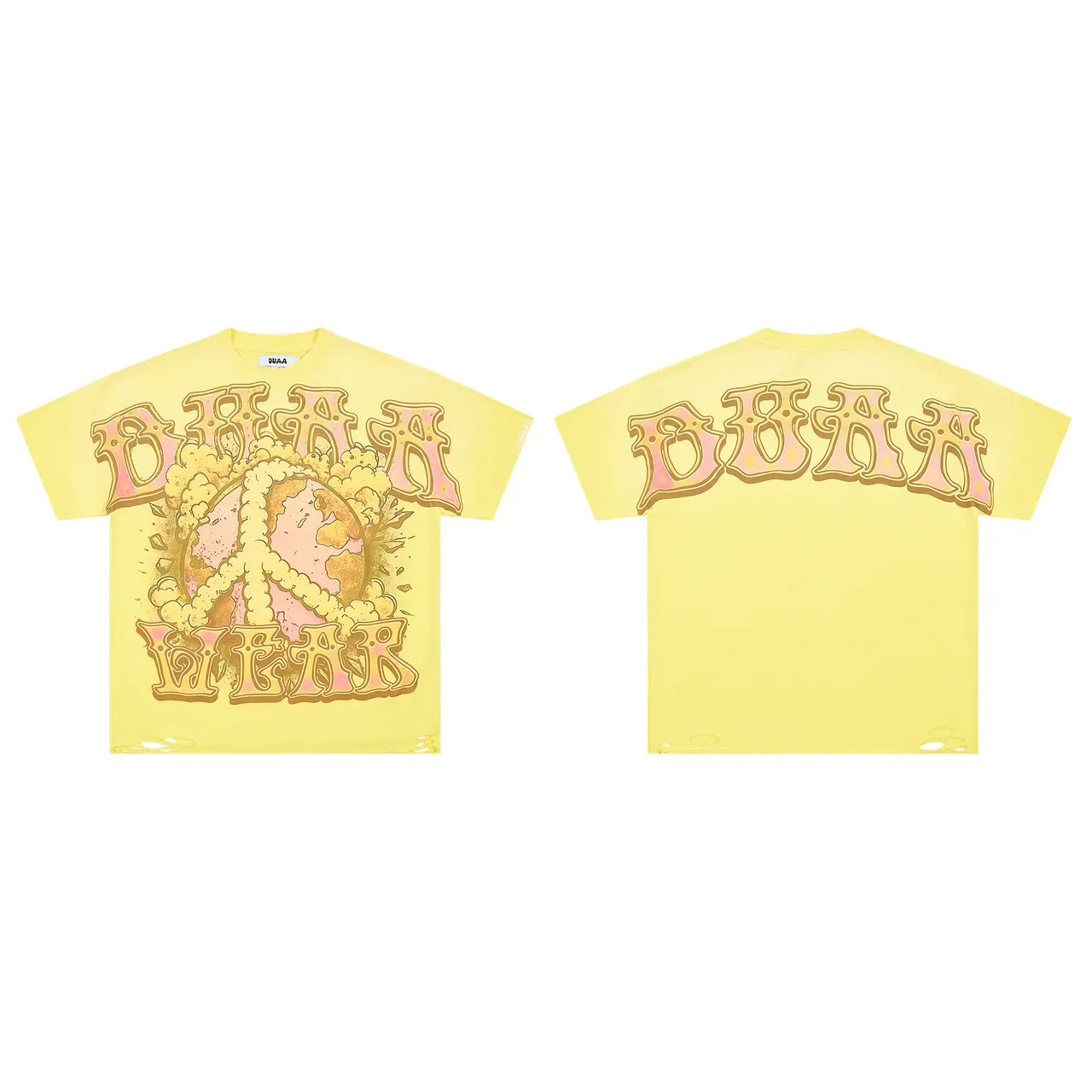 Yellow Graphic-Print Distressed Oversized T-Shirt 2