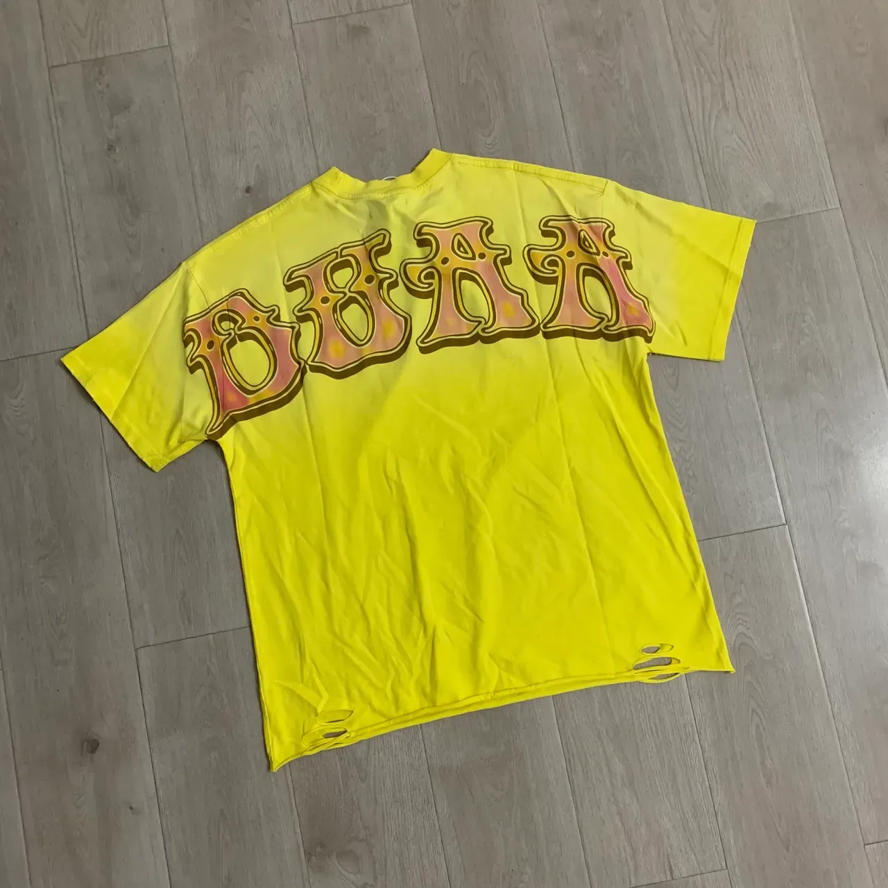Yellow Graphic-Print Distressed Oversized T-Shirt 6