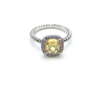 Yellow Silver Twisted Rope Band Cushion-Cut Central Stone Ring