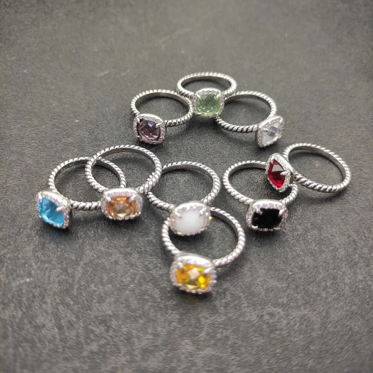 Yellow Silver Twisted Rope Band Cushion-Cut Central Stone Ring 2