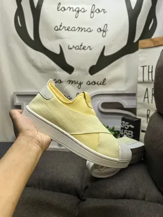 Yellow White Slip-On Elastic Strap Sneakers 5