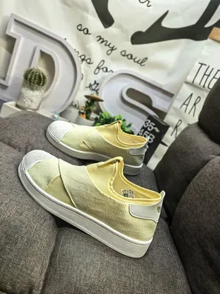 Yellow White Slip-On Elastic Strap Sneakers 7