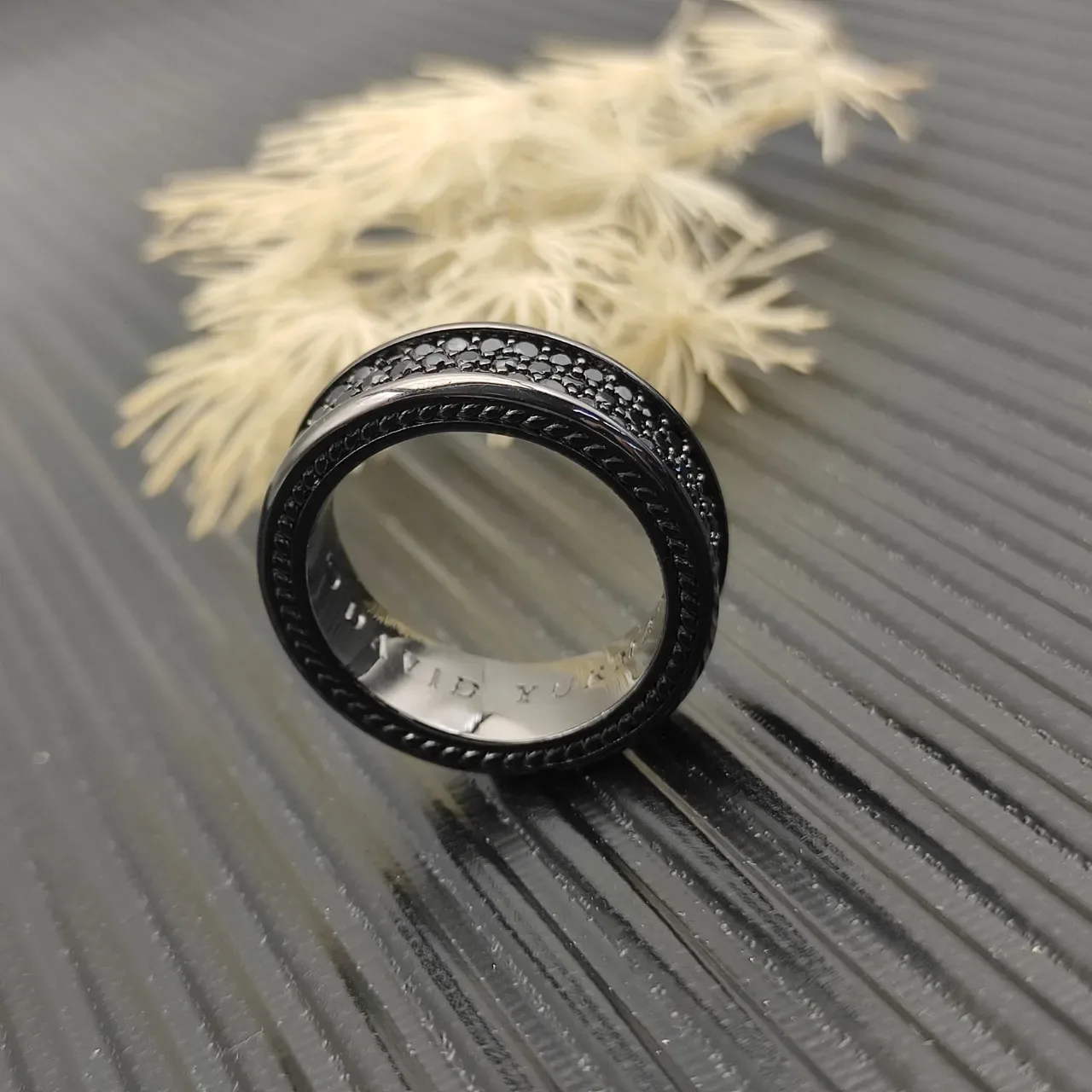 Yurman Wide Pavé Black Stone Ring 5