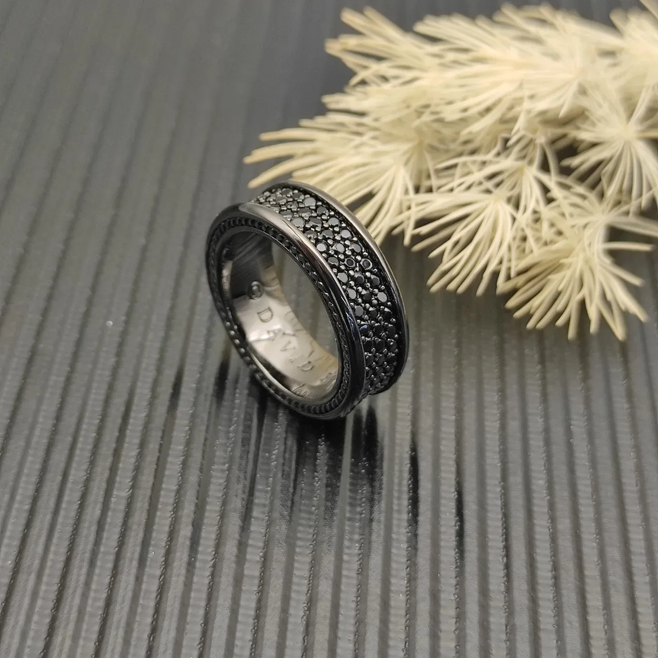 Yurman Wide Pavé Black Stone Ring 6