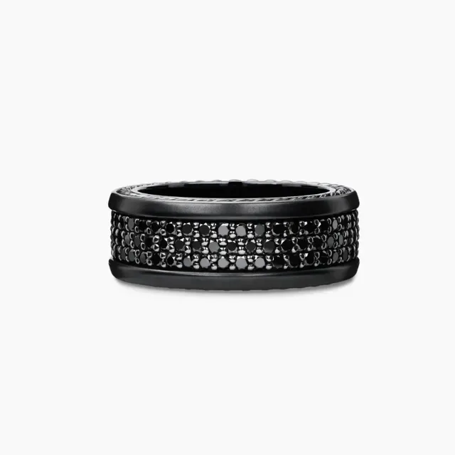 Yurman Wide Pavé Black Stone Ring 8
